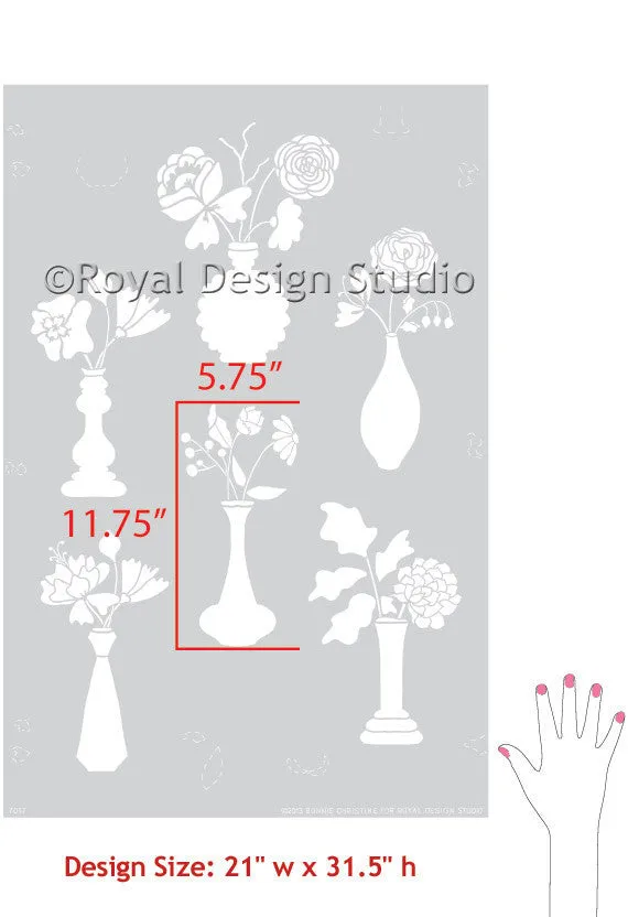 Vintage Vases Allover Floral Stencil