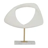 White Polystone Abstract Cut -Out Sculpture with Marble Stand - Home Decor