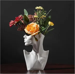 Wishbot White Lady Face Planter Pot - Modern Resin Female Portrait Planter for Elegant Home Office Decor and Garden Decrotive Planter Vase(6.5" L x 3" W x 10.5" H)