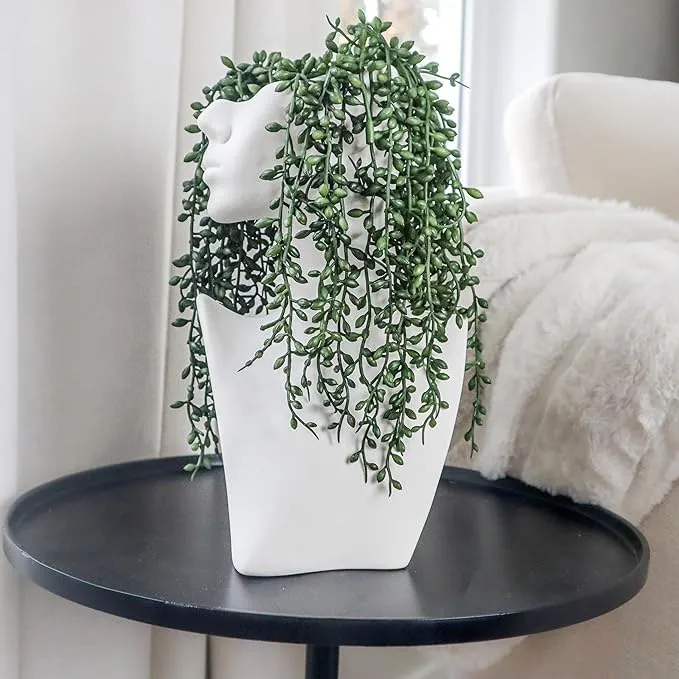 Wishbot White Lady Face Planter Pot - Modern Resin Female Portrait Planter for Elegant Home Office Decor and Garden Decrotive Planter Vase(6.5" L x 3" W x 10.5" H)